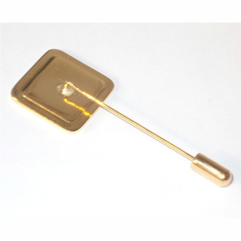 Stick Pin Blank 16mm Square Gold and clear dome